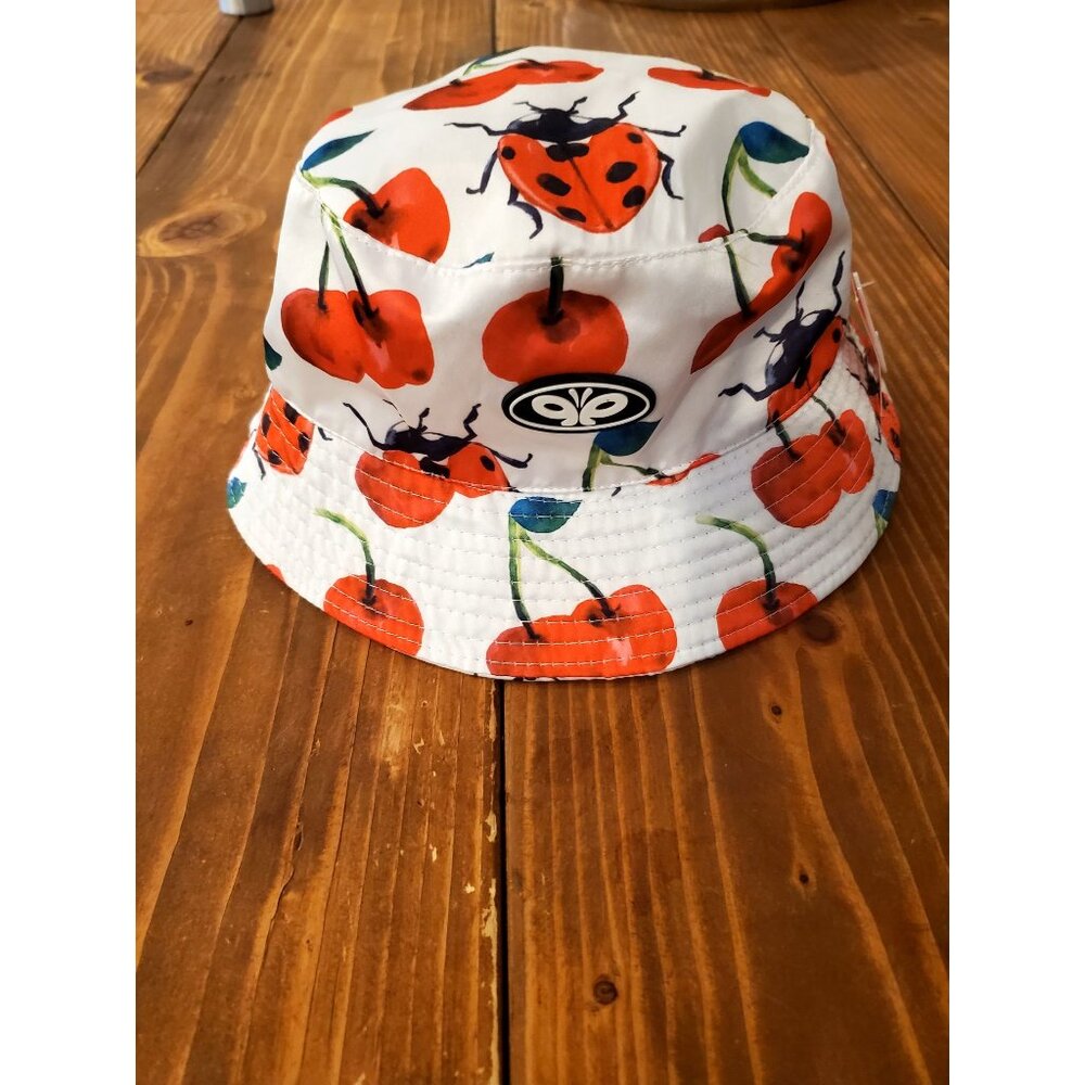 Ladybug Cherry Print Bucket Hat Petals And Peacocks Polyester